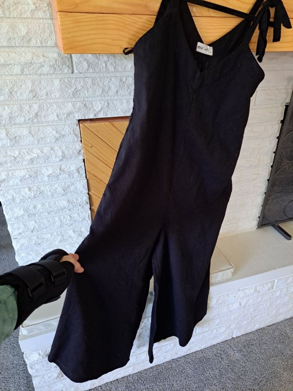 New In Black Sleeveless Jumpsuit Bow Tie Linen Ctn Wide-Leg S Pallazo Women's